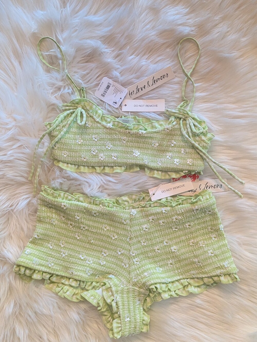 For Love & Lemons Henry Daisy Gingham Smocked Bikini Set